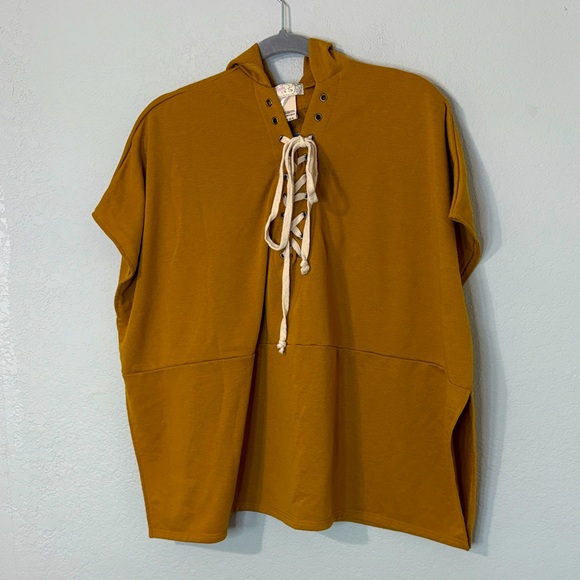 Free people mustard yellow hoodie lace up poncho OS - Picture 1 of 5